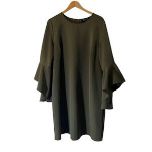 Eloquii Olive Green Dress Plus Size 20 Flared Bell Sleeves Knee Length Career
